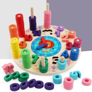 D104 Wooden Clock and Counting Rings Toy for Kids
